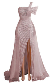 Blush Pink Maxi One Shoulder Formal Prom Evening Dress EN5811